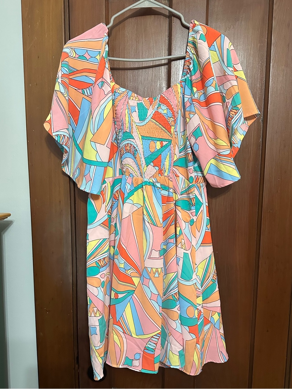 Colorful Abstract Print Flutter Sleeve Dress